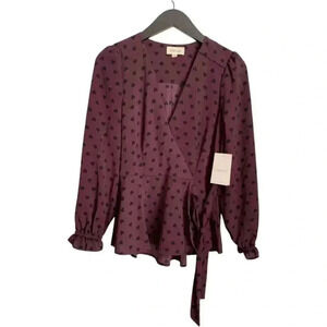 NWT Meraki Women's Shirt Size Small Purple Blouse with Black Hearts